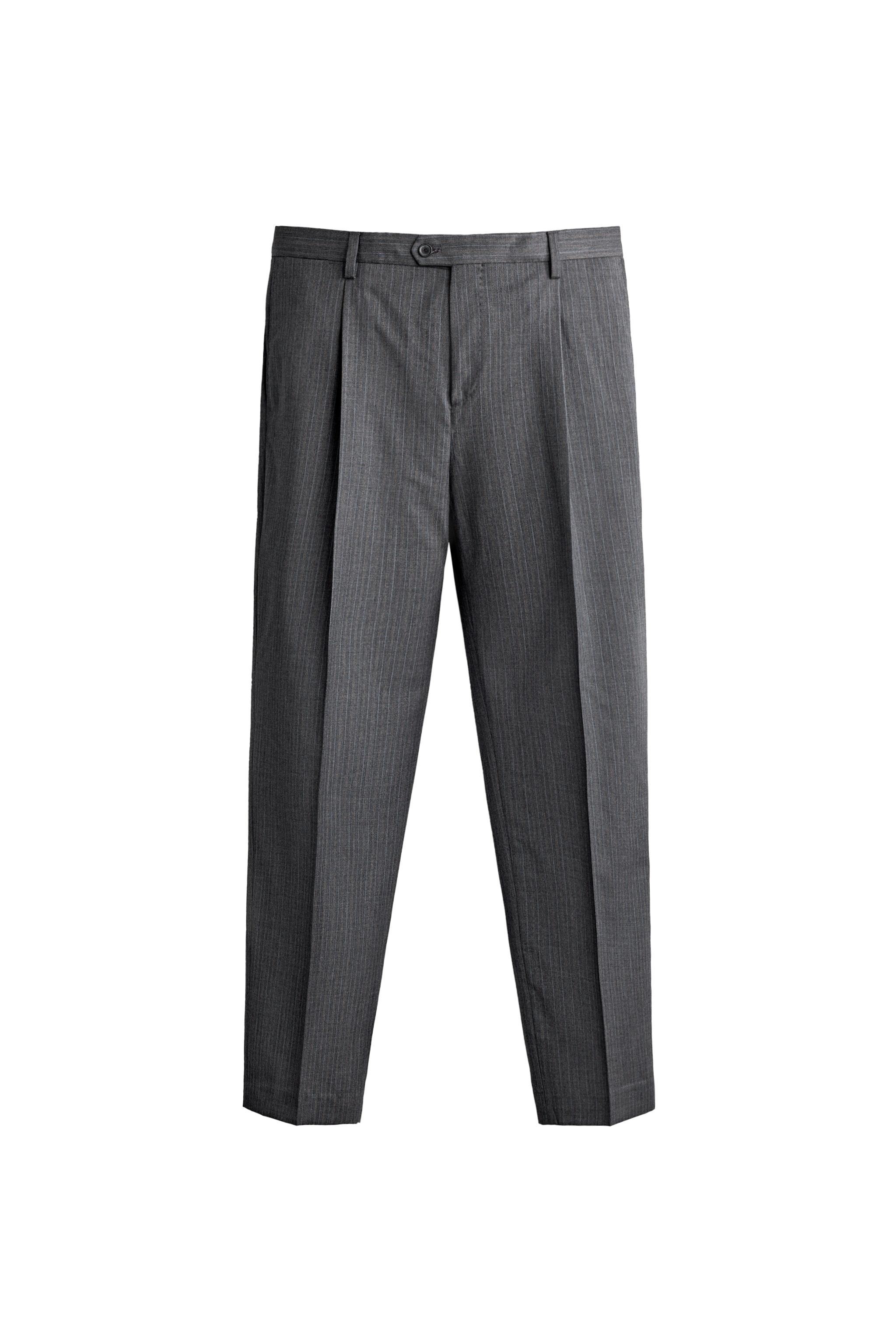 100% WOOL STRIPED REGULAR FIT SUIT PANTS